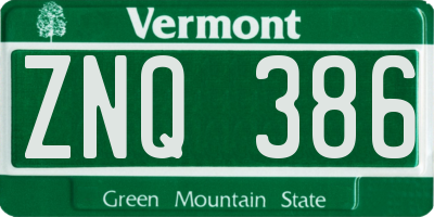 VT license plate ZNQ386