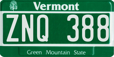 VT license plate ZNQ388