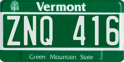 VT license plate ZNQ416