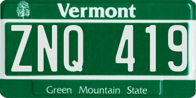 VT license plate ZNQ419