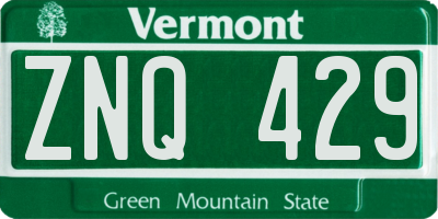 VT license plate ZNQ429