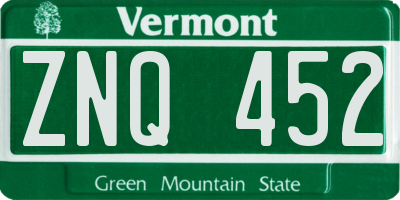 VT license plate ZNQ452