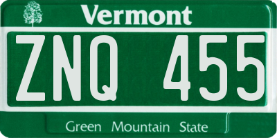 VT license plate ZNQ455