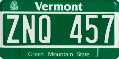 VT license plate ZNQ457