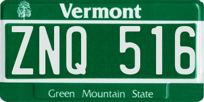 VT license plate ZNQ516