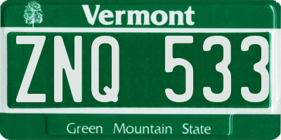VT license plate ZNQ533