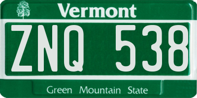 VT license plate ZNQ538