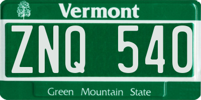 VT license plate ZNQ540