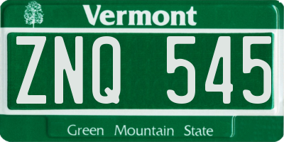 VT license plate ZNQ545