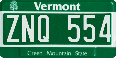 VT license plate ZNQ554
