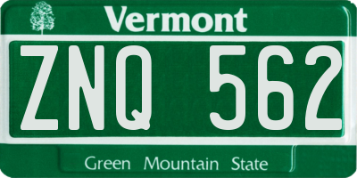 VT license plate ZNQ562