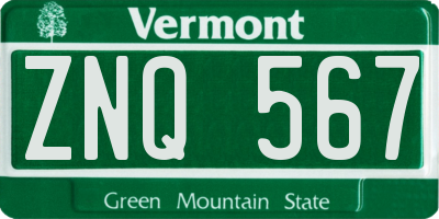 VT license plate ZNQ567