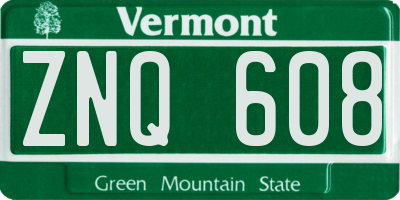VT license plate ZNQ608