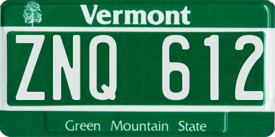 VT license plate ZNQ612