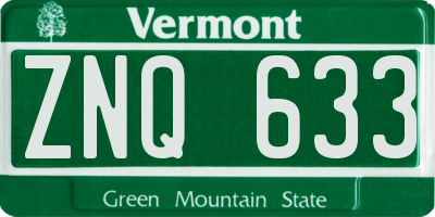 VT license plate ZNQ633