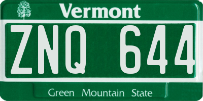 VT license plate ZNQ644