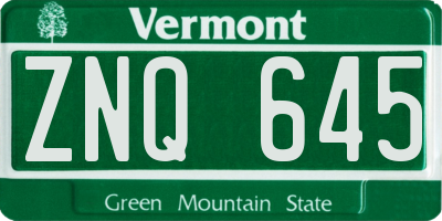 VT license plate ZNQ645