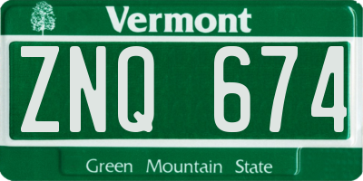 VT license plate ZNQ674