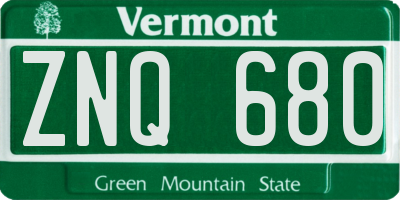 VT license plate ZNQ680