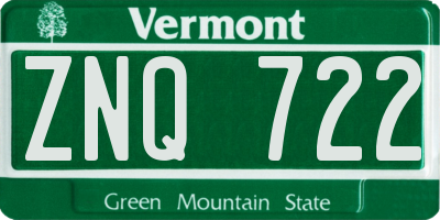 VT license plate ZNQ722