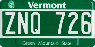 VT license plate ZNQ726