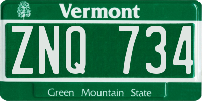 VT license plate ZNQ734