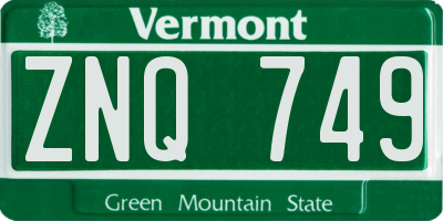 VT license plate ZNQ749