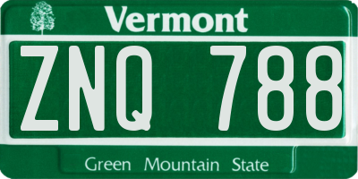 VT license plate ZNQ788