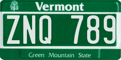 VT license plate ZNQ789