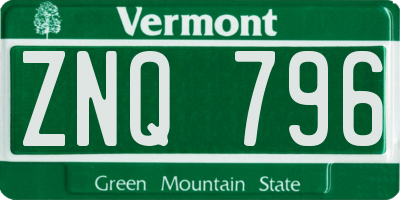 VT license plate ZNQ796