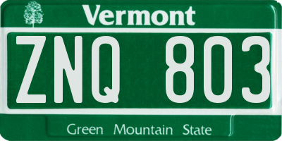 VT license plate ZNQ803
