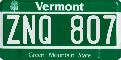 VT license plate ZNQ807
