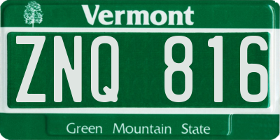 VT license plate ZNQ816