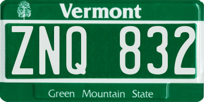 VT license plate ZNQ832