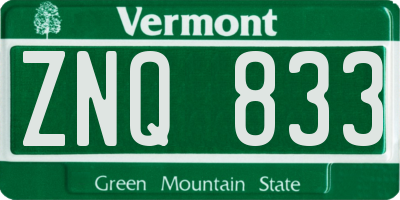 VT license plate ZNQ833