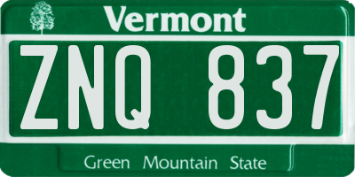 VT license plate ZNQ837