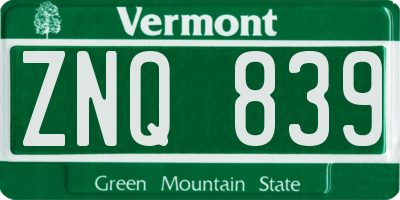 VT license plate ZNQ839