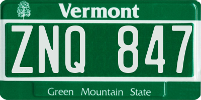 VT license plate ZNQ847