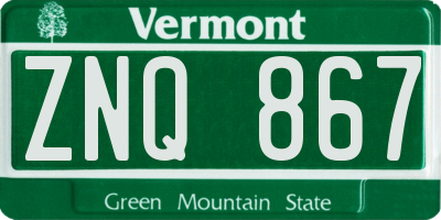 VT license plate ZNQ867