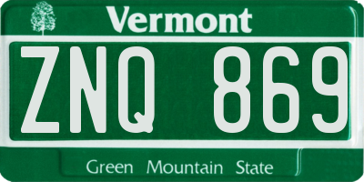 VT license plate ZNQ869