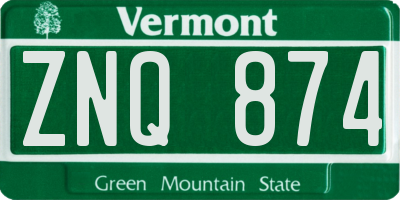 VT license plate ZNQ874
