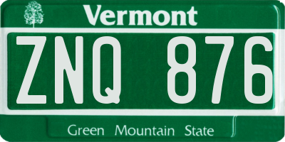 VT license plate ZNQ876