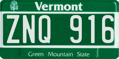 VT license plate ZNQ916
