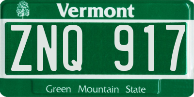 VT license plate ZNQ917