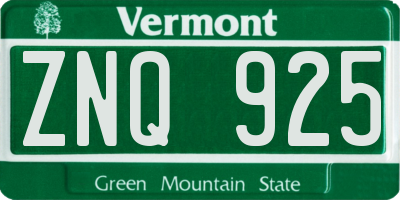 VT license plate ZNQ925