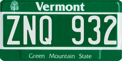 VT license plate ZNQ932