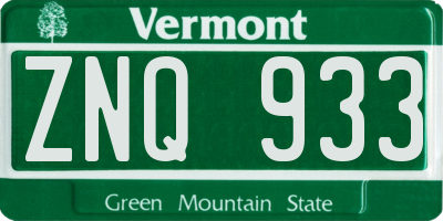 VT license plate ZNQ933