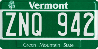 VT license plate ZNQ942