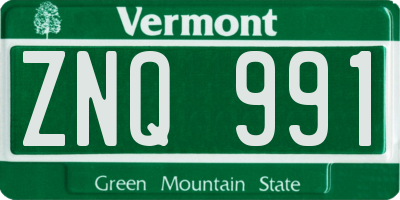 VT license plate ZNQ991
