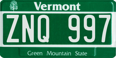 VT license plate ZNQ997